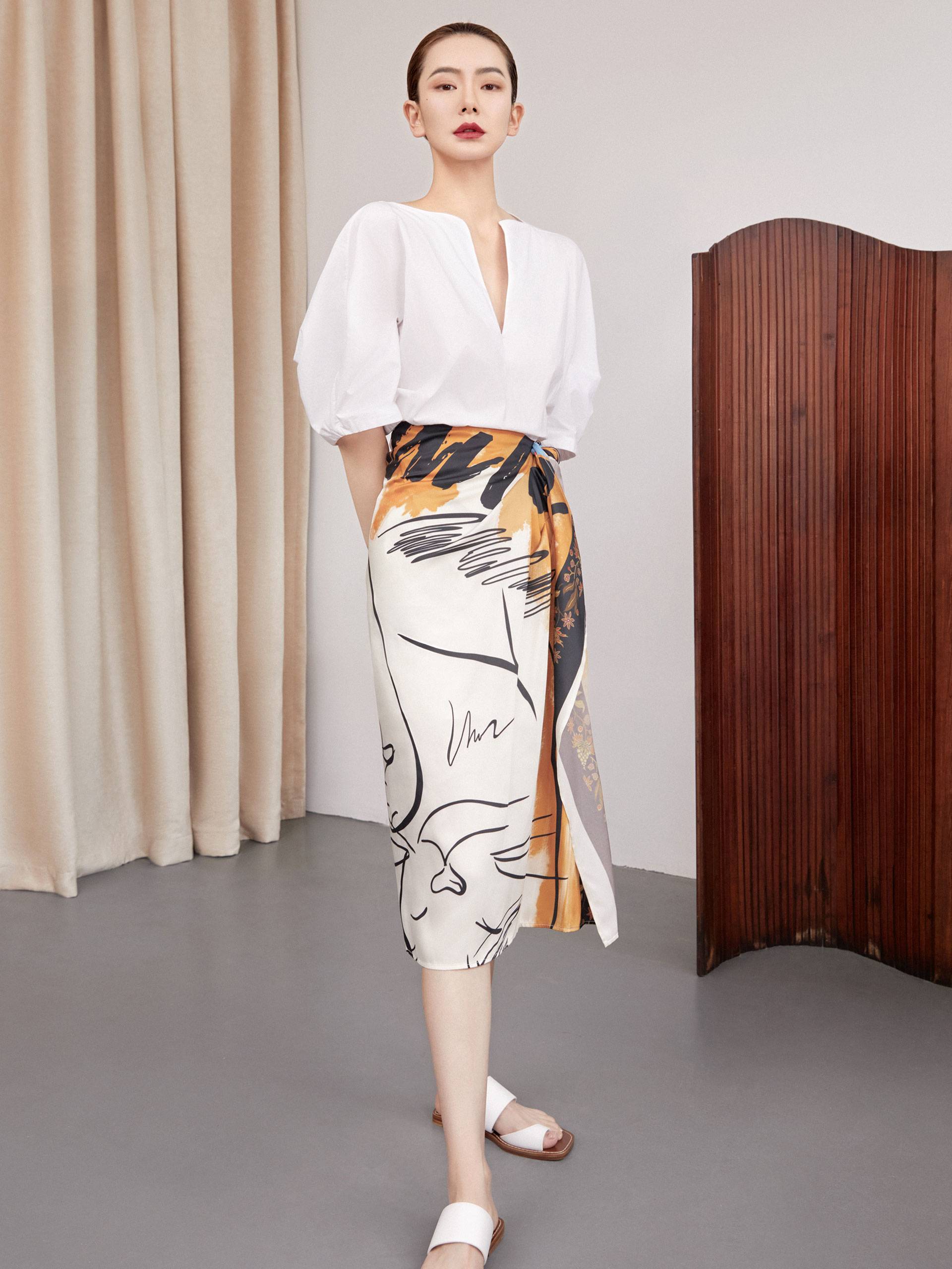 2020夏季新品 | 丝巾花猫咪印花围裹式半身裙