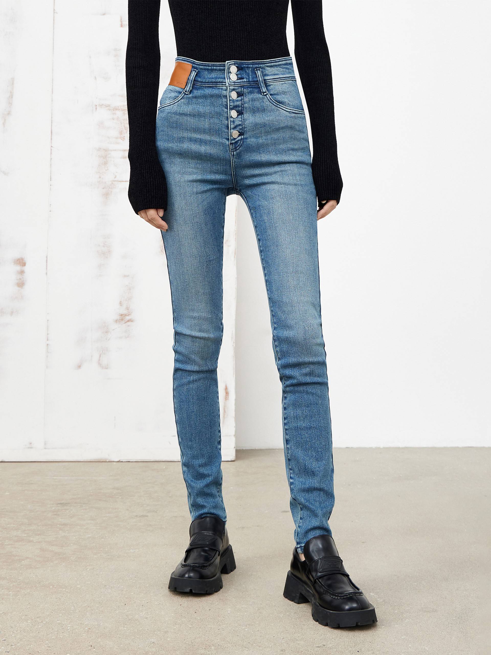 Button Faded Skinny Jeans