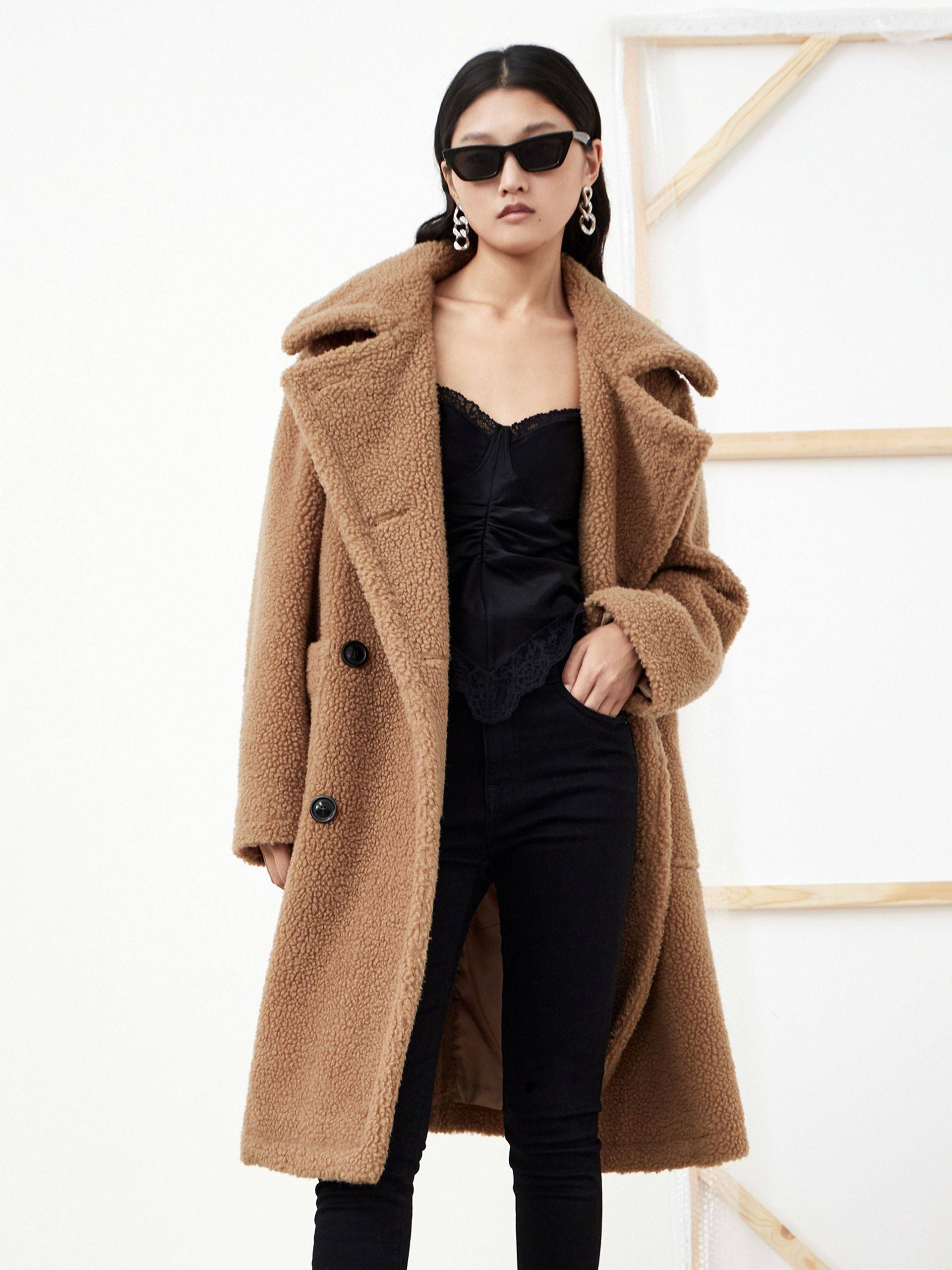 Double-breasted Lapel Shearling Coat